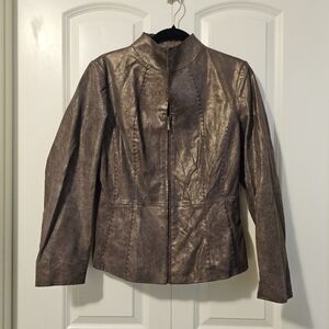 Vintage Leather Coldwater Creek Metallic Brown Women's Jacket Sz S
